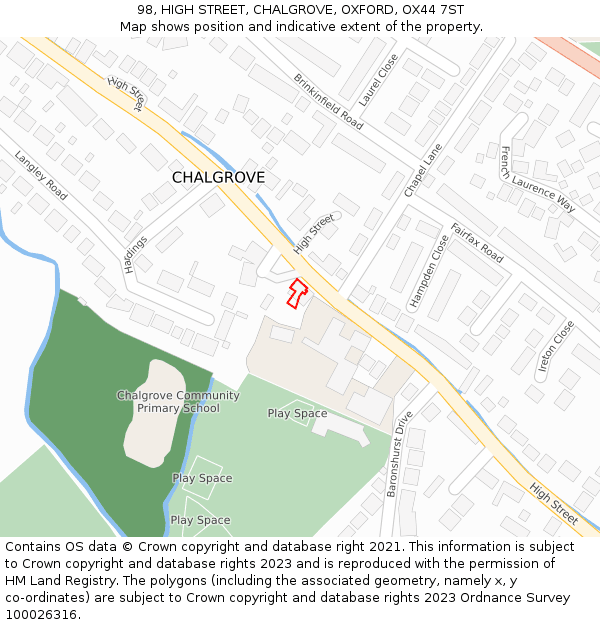 98, HIGH STREET, CHALGROVE, OXFORD, OX44 7ST: Location map and indicative extent of plot