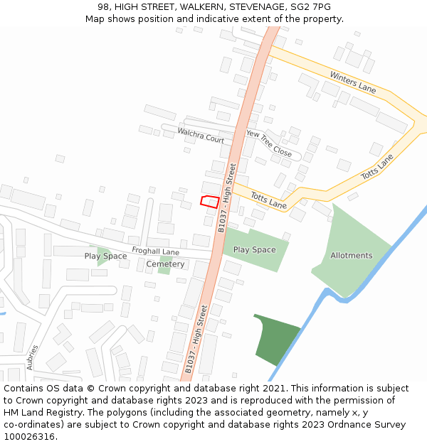 98, HIGH STREET, WALKERN, STEVENAGE, SG2 7PG: Location map and indicative extent of plot