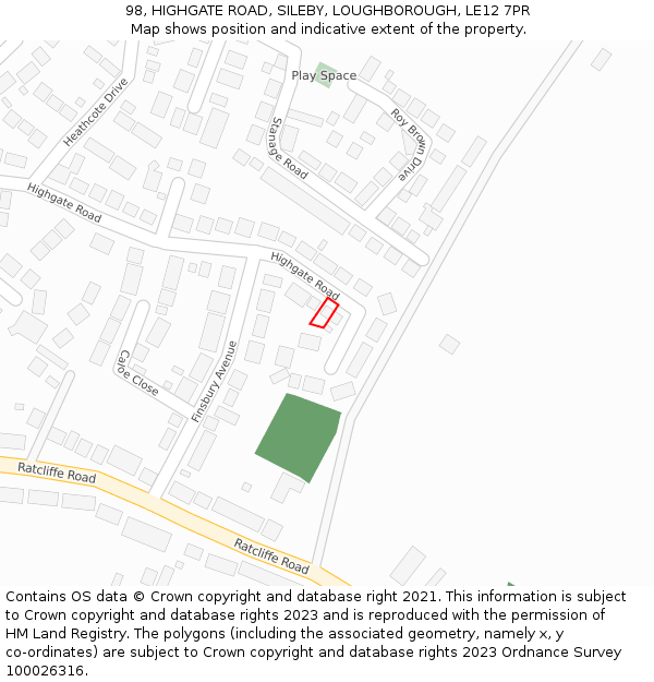 98, HIGHGATE ROAD, SILEBY, LOUGHBOROUGH, LE12 7PR: Location map and indicative extent of plot