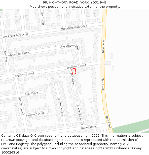 98, HIGHTHORN ROAD, YORK, YO31 9HB: Location map and indicative extent of plot