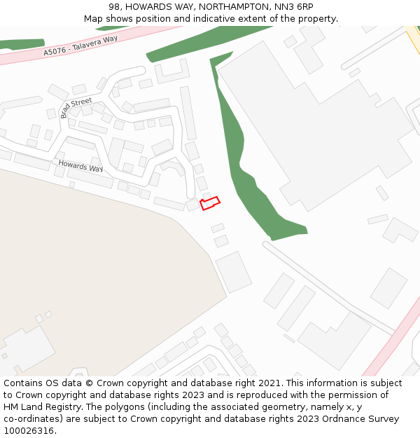 98, HOWARDS WAY, NORTHAMPTON, NN3 6RP: Location map and indicative extent of plot