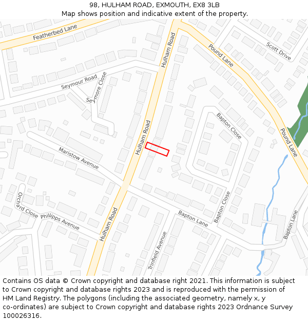 98, HULHAM ROAD, EXMOUTH, EX8 3LB: Location map and indicative extent of plot