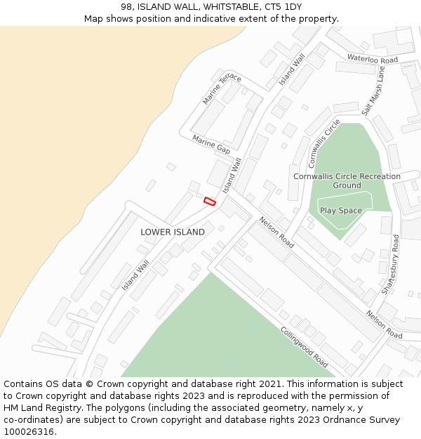 98, ISLAND WALL, WHITSTABLE, CT5 1DY: Location map and indicative extent of plot