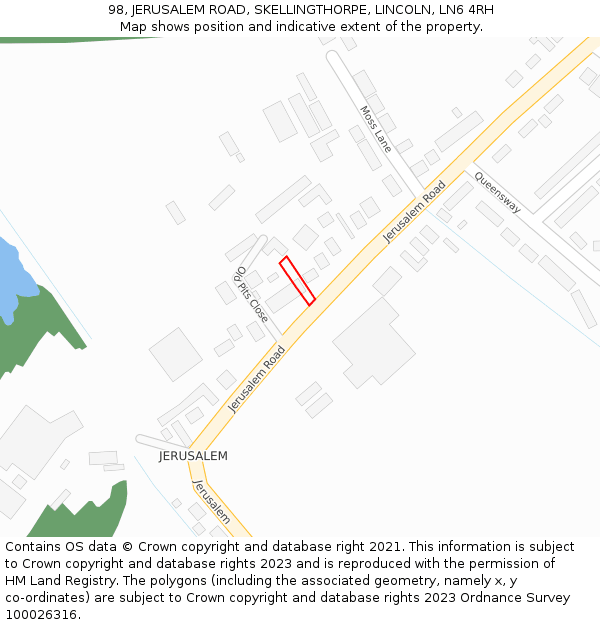 98, JERUSALEM ROAD, SKELLINGTHORPE, LINCOLN, LN6 4RH: Location map and indicative extent of plot