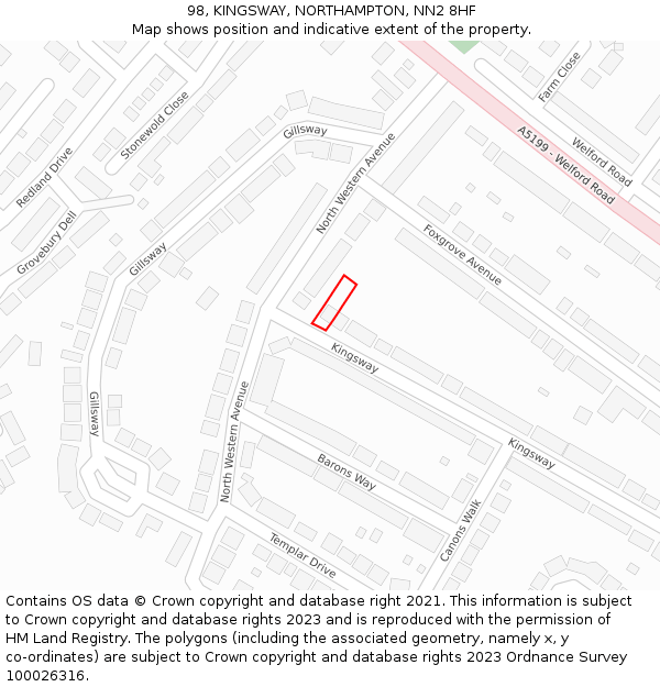 98, KINGSWAY, NORTHAMPTON, NN2 8HF: Location map and indicative extent of plot