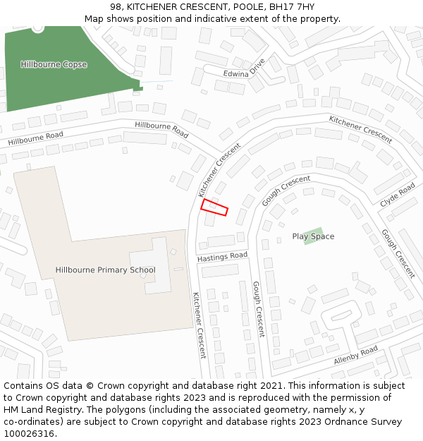 98, KITCHENER CRESCENT, POOLE, BH17 7HY: Location map and indicative extent of plot