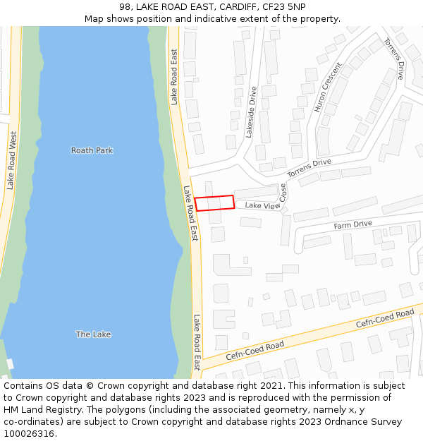 98, LAKE ROAD EAST, CARDIFF, CF23 5NP: Location map and indicative extent of plot