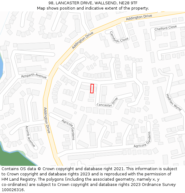 98, LANCASTER DRIVE, WALLSEND, NE28 9TF: Location map and indicative extent of plot