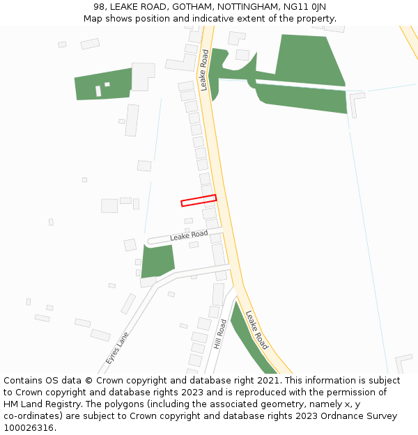 98, LEAKE ROAD, GOTHAM, NOTTINGHAM, NG11 0JN: Location map and indicative extent of plot