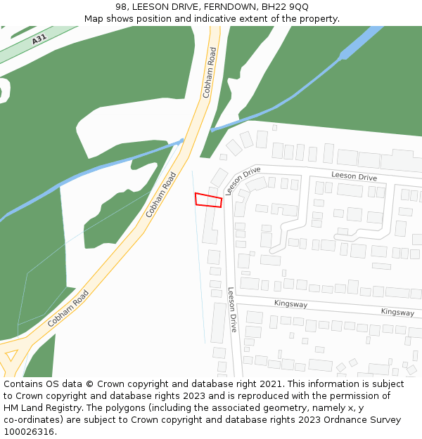 98, LEESON DRIVE, FERNDOWN, BH22 9QQ: Location map and indicative extent of plot