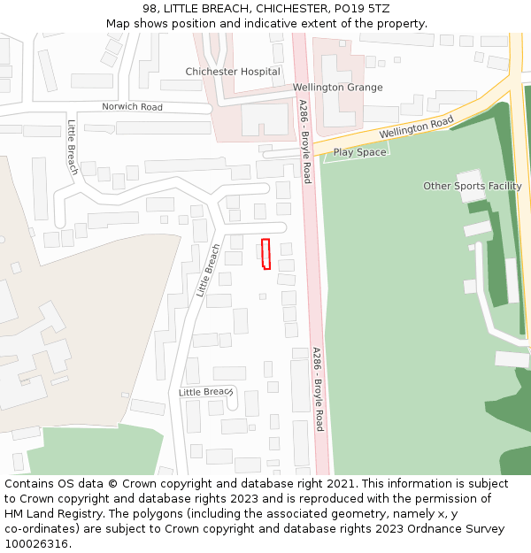 98, LITTLE BREACH, CHICHESTER, PO19 5TZ: Location map and indicative extent of plot