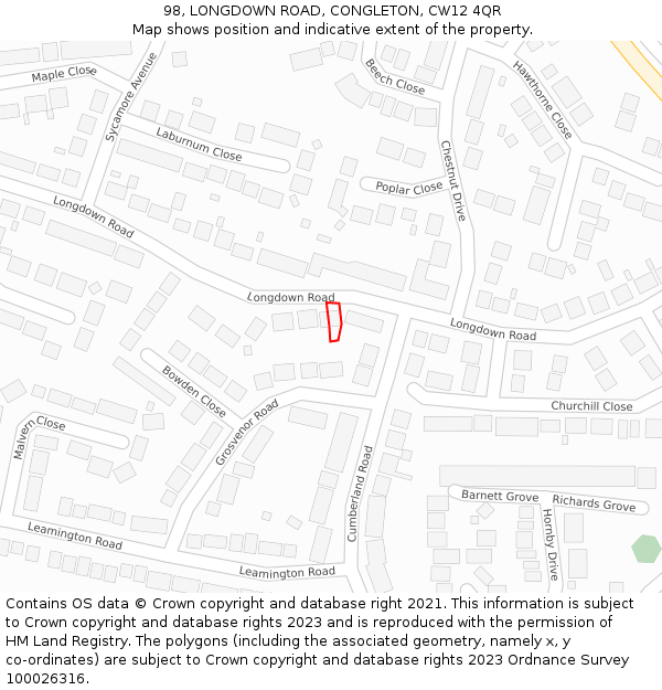 98, LONGDOWN ROAD, CONGLETON, CW12 4QR: Location map and indicative extent of plot