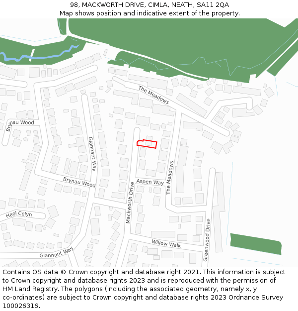 98, MACKWORTH DRIVE, CIMLA, NEATH, SA11 2QA: Location map and indicative extent of plot