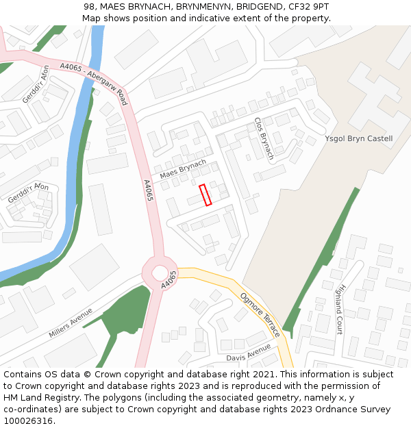 98, MAES BRYNACH, BRYNMENYN, BRIDGEND, CF32 9PT: Location map and indicative extent of plot