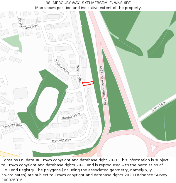 98, MERCURY WAY, SKELMERSDALE, WN8 6BF: Location map and indicative extent of plot