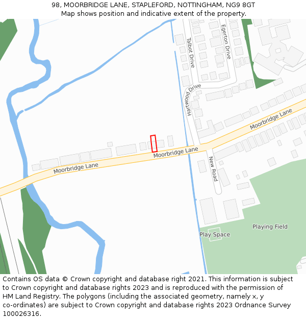 98, MOORBRIDGE LANE, STAPLEFORD, NOTTINGHAM, NG9 8GT: Location map and indicative extent of plot