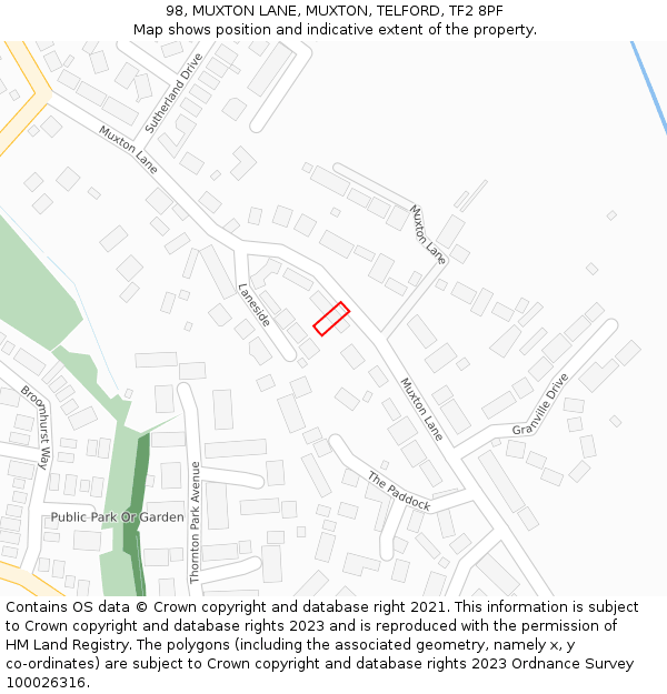 98, MUXTON LANE, MUXTON, TELFORD, TF2 8PF: Location map and indicative extent of plot