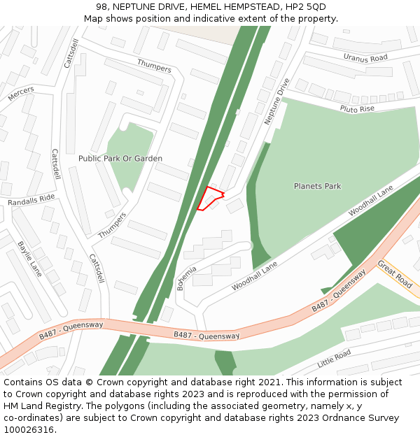 98, NEPTUNE DRIVE, HEMEL HEMPSTEAD, HP2 5QD: Location map and indicative extent of plot