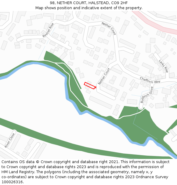 98, NETHER COURT, HALSTEAD, CO9 2HF: Location map and indicative extent of plot