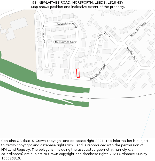 98, NEWLAITHES ROAD, HORSFORTH, LEEDS, LS18 4SY: Location map and indicative extent of plot