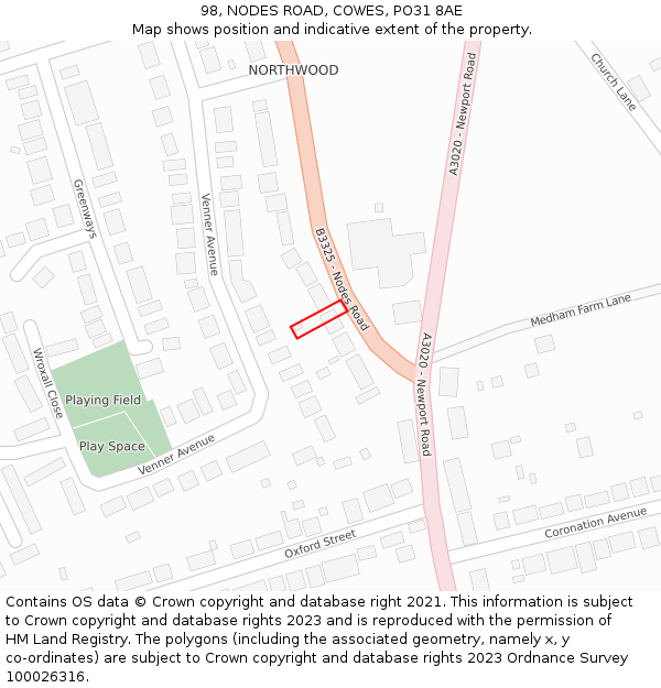 98, NODES ROAD, COWES, PO31 8AE: Location map and indicative extent of plot