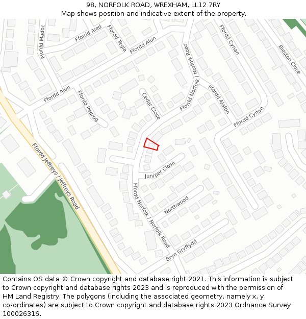 98, NORFOLK ROAD, WREXHAM, LL12 7RY: Location map and indicative extent of plot