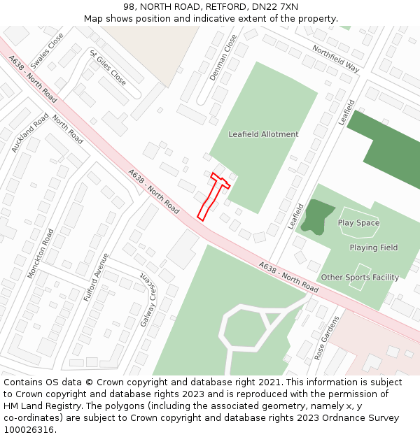 98, NORTH ROAD, RETFORD, DN22 7XN: Location map and indicative extent of plot