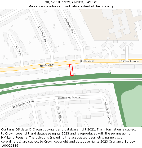 98, NORTH VIEW, PINNER, HA5 1PF: Location map and indicative extent of plot