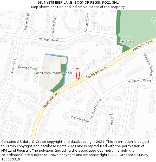 98, NYETIMBER LANE, BOGNOR REGIS, PO21 3HL: Location map and indicative extent of plot