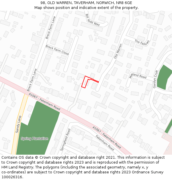 98, OLD WARREN, TAVERHAM, NORWICH, NR8 6GE: Location map and indicative extent of plot