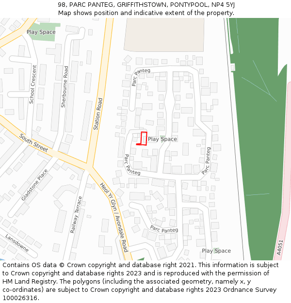 98, PARC PANTEG, GRIFFITHSTOWN, PONTYPOOL, NP4 5YJ: Location map and indicative extent of plot