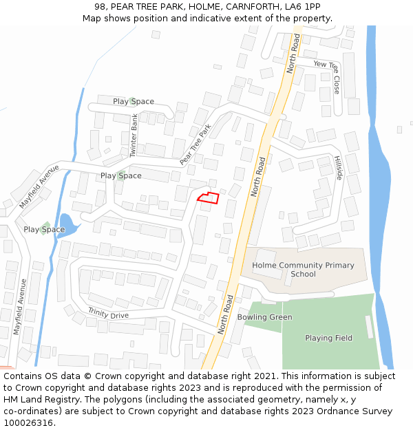 98, PEAR TREE PARK, HOLME, CARNFORTH, LA6 1PP: Location map and indicative extent of plot