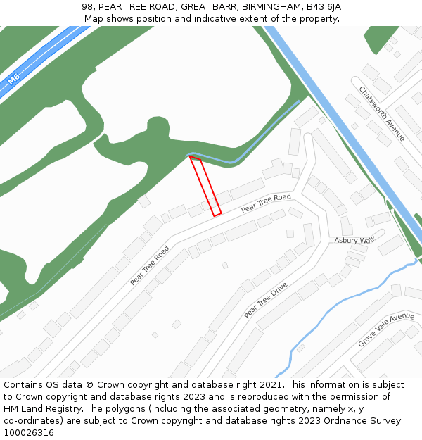 98, PEAR TREE ROAD, GREAT BARR, BIRMINGHAM, B43 6JA: Location map and indicative extent of plot