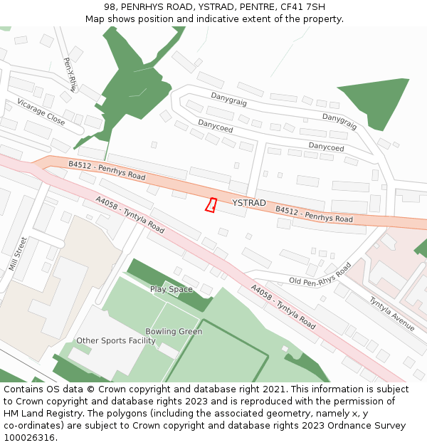 98, PENRHYS ROAD, YSTRAD, PENTRE, CF41 7SH: Location map and indicative extent of plot