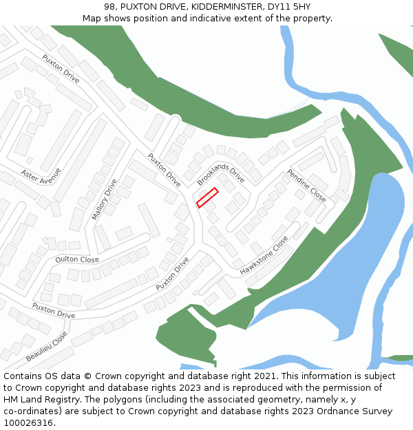 98, PUXTON DRIVE, KIDDERMINSTER, DY11 5HY: Location map and indicative extent of plot