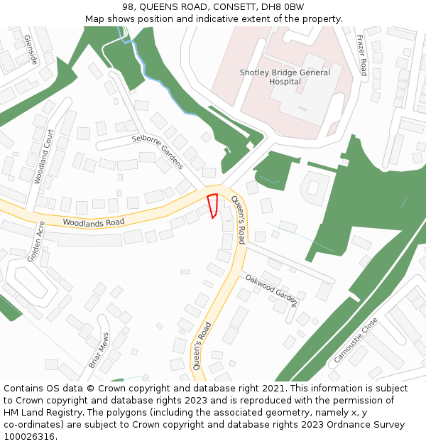 98, QUEENS ROAD, CONSETT, DH8 0BW: Location map and indicative extent of plot