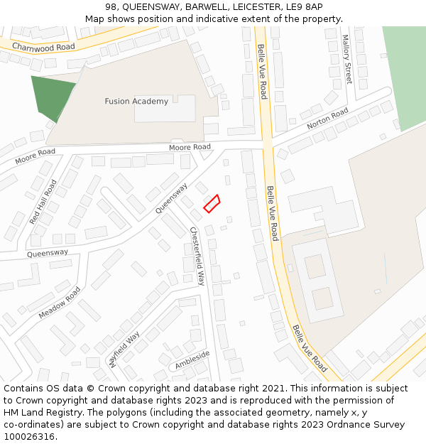 98, QUEENSWAY, BARWELL, LEICESTER, LE9 8AP: Location map and indicative extent of plot