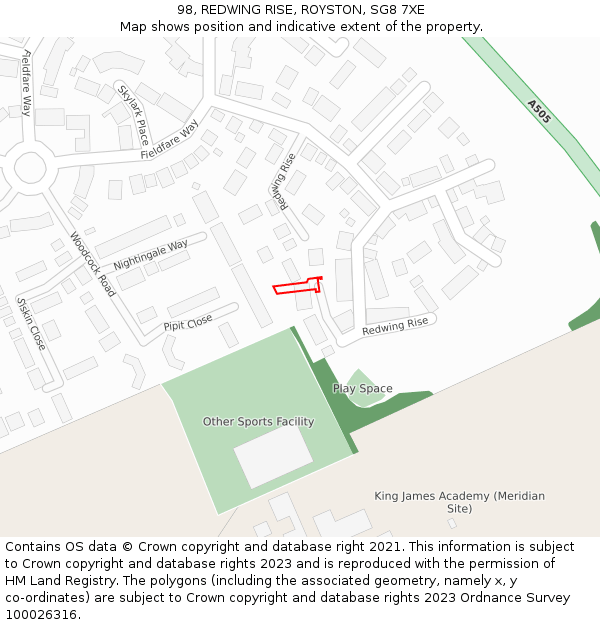 98, REDWING RISE, ROYSTON, SG8 7XE: Location map and indicative extent of plot