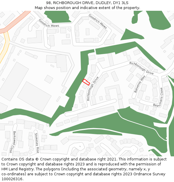 98, RICHBOROUGH DRIVE, DUDLEY, DY1 3LS: Location map and indicative extent of plot