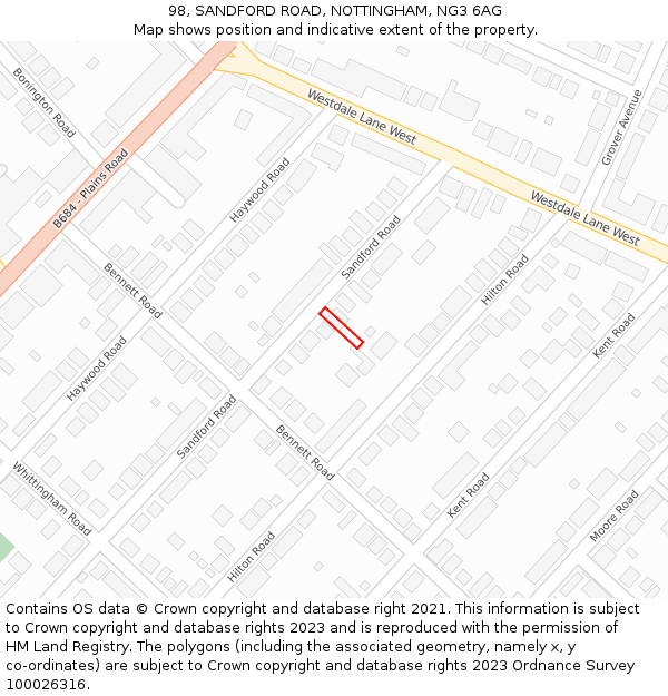 98, SANDFORD ROAD, NOTTINGHAM, NG3 6AG: Location map and indicative extent of plot