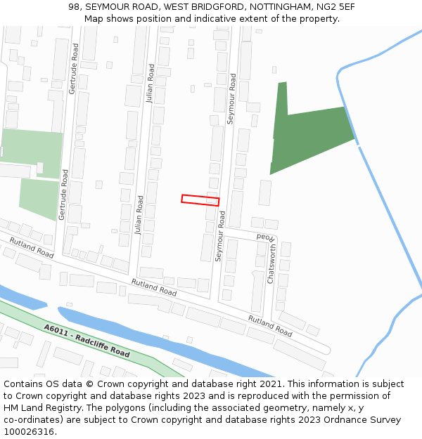 98, SEYMOUR ROAD, WEST BRIDGFORD, NOTTINGHAM, NG2 5EF: Location map and indicative extent of plot