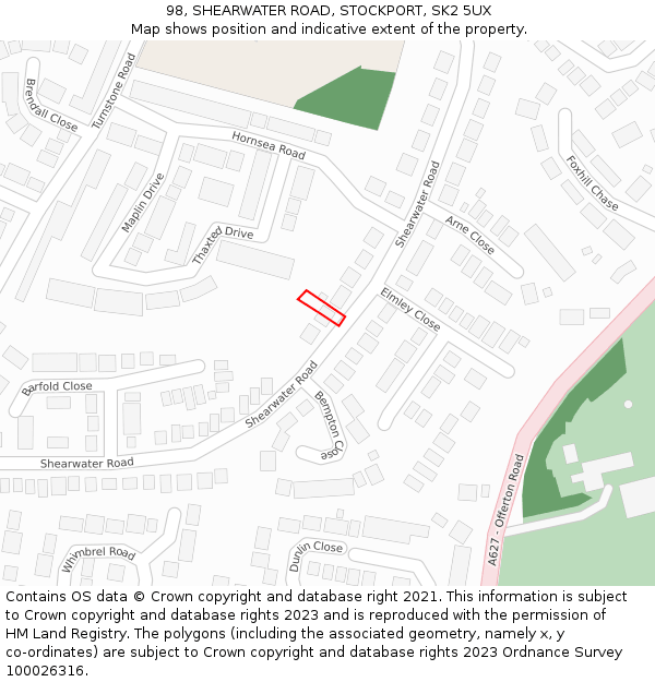 98, SHEARWATER ROAD, STOCKPORT, SK2 5UX: Location map and indicative extent of plot