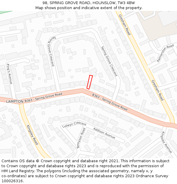 98, SPRING GROVE ROAD, HOUNSLOW, TW3 4BW: Location map and indicative extent of plot