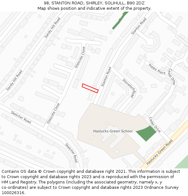 98, STANTON ROAD, SHIRLEY, SOLIHULL, B90 2DZ: Location map and indicative extent of plot