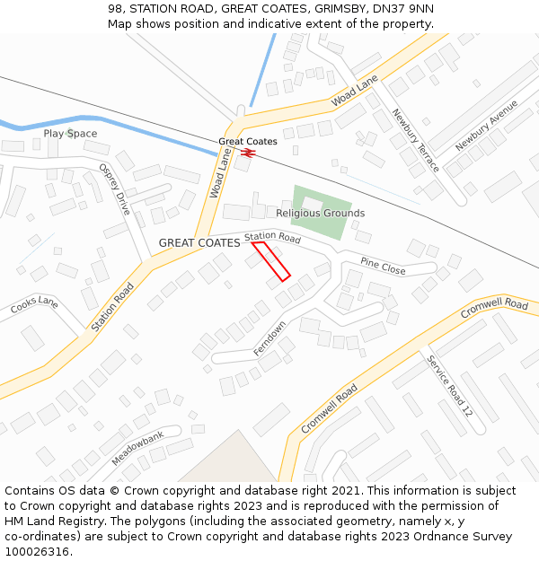 98, STATION ROAD, GREAT COATES, GRIMSBY, DN37 9NN: Location map and indicative extent of plot