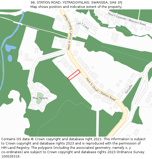 98, STATION ROAD, YSTRADGYNLAIS, SWANSEA, SA9 1PJ: Location map and indicative extent of plot