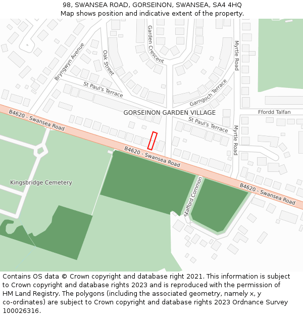 98, SWANSEA ROAD, GORSEINON, SWANSEA, SA4 4HQ: Location map and indicative extent of plot