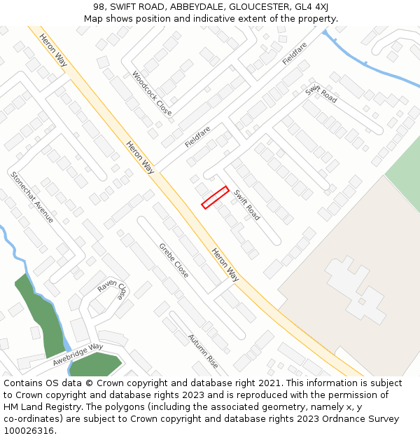 98, SWIFT ROAD, ABBEYDALE, GLOUCESTER, GL4 4XJ: Location map and indicative extent of plot