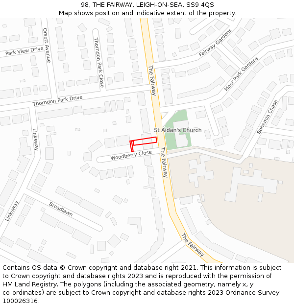 98, THE FAIRWAY, LEIGH-ON-SEA, SS9 4QS: Location map and indicative extent of plot