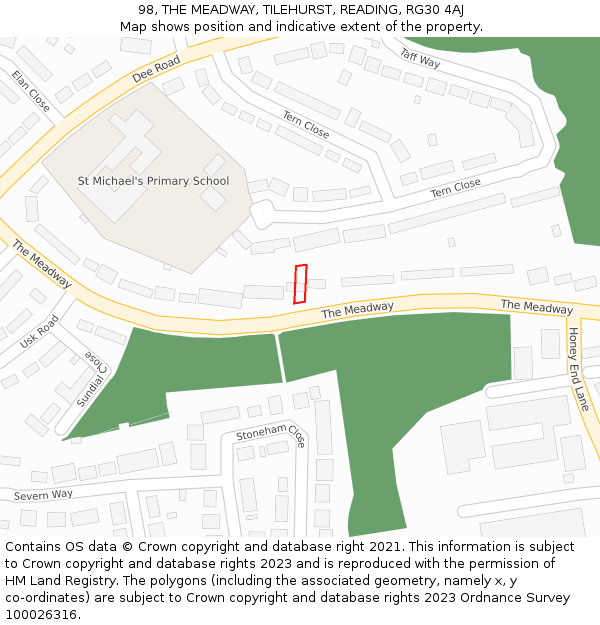 98, THE MEADWAY, TILEHURST, READING, RG30 4AJ: Location map and indicative extent of plot